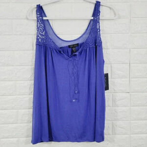 Midnight Women's Floral Lace Blouse Top V-Neck Sleeveless Purple Size M NWT